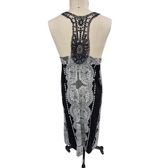 NWT Second Skin Lace Razor Back Polyester Maxi Dress Black/White Sz L - Picture 4 of 7